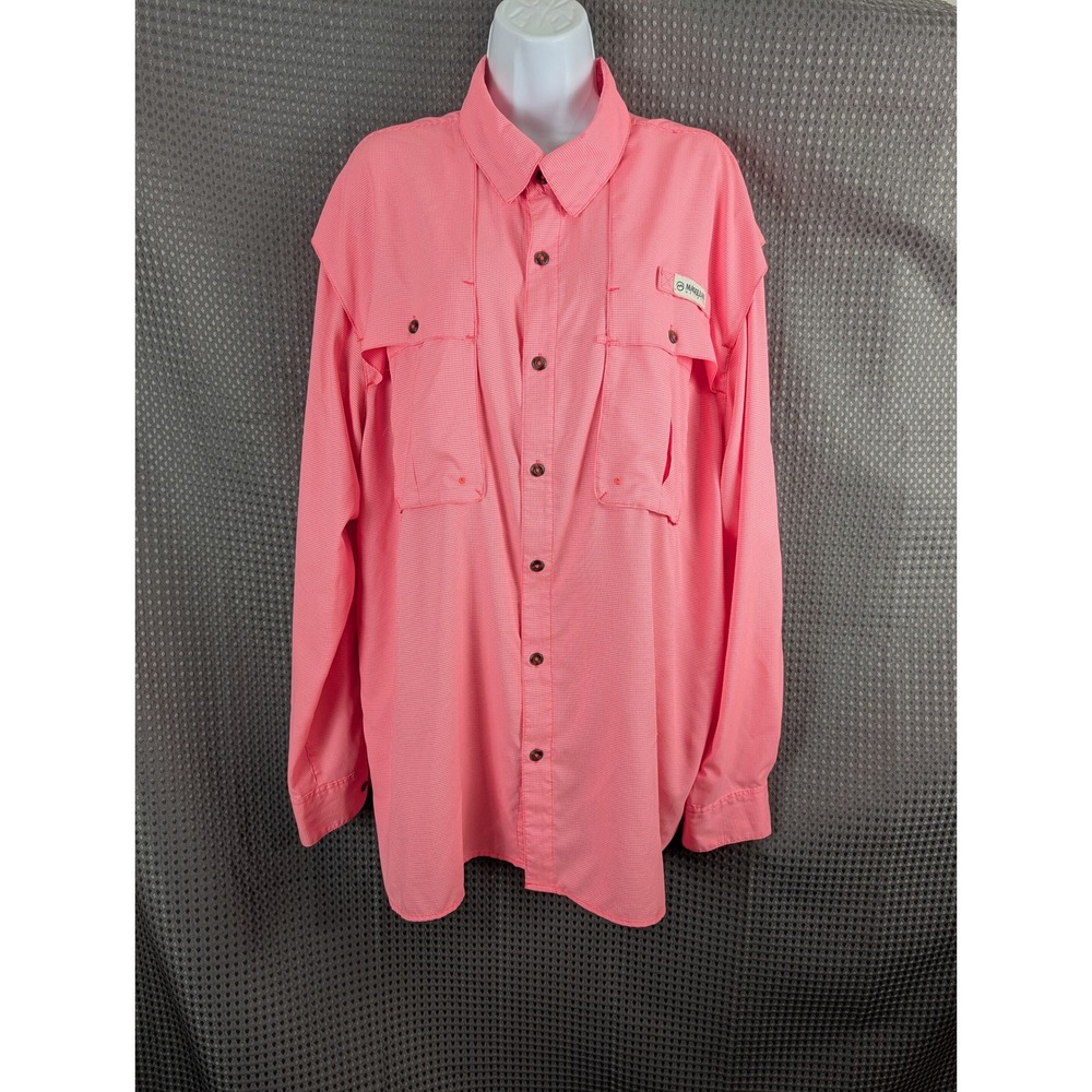 Magellan Outdoors Fish Gear Mens XL Pink Check Aransas Pass Vented Fishing Shirt